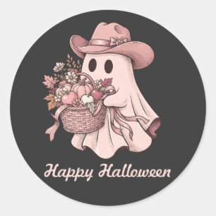 Adesivo Feliz Halloween Ocidental Rosa Fantasma & Colheita
