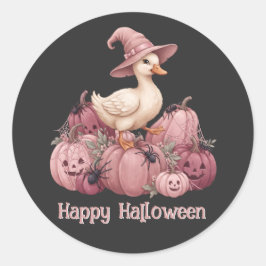 Adesivo Feliz Halloween Pato de Bruxa Fofa & Abóboras Cor-