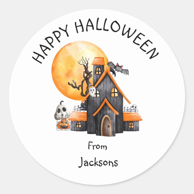 Adesivo Feliz Halloween Personalizado com Fantasma Fofo (Frente)