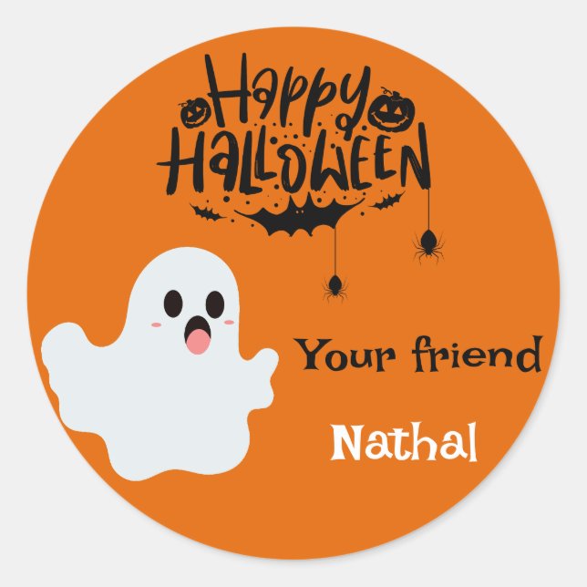 Adesivo Feliz Halloween Personalizado Ghost Pumpkin (Frente)