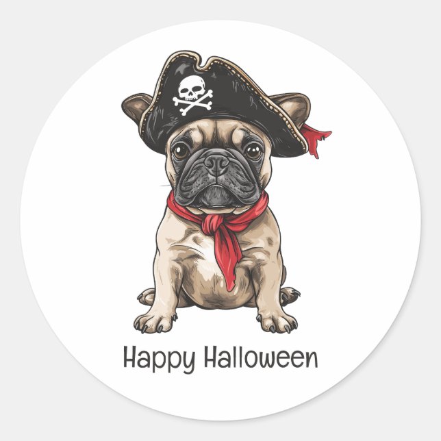 Adesivo Feliz Halloween Pirate Buldogue Francês (Frente)