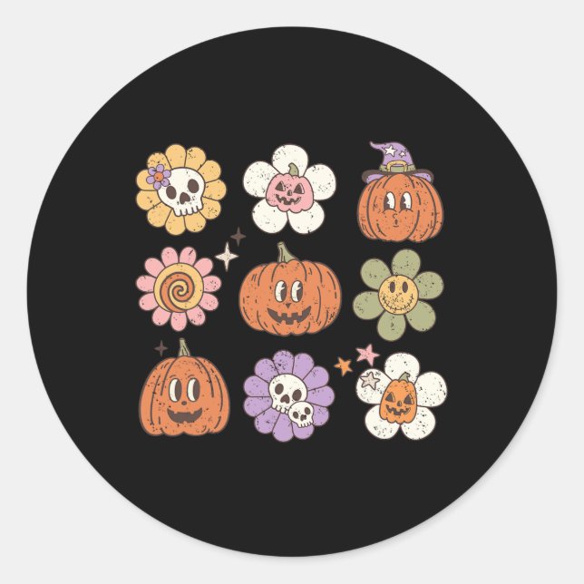 Adesivo Feliz Halloween Pumpkin Skull Flor (Frente)