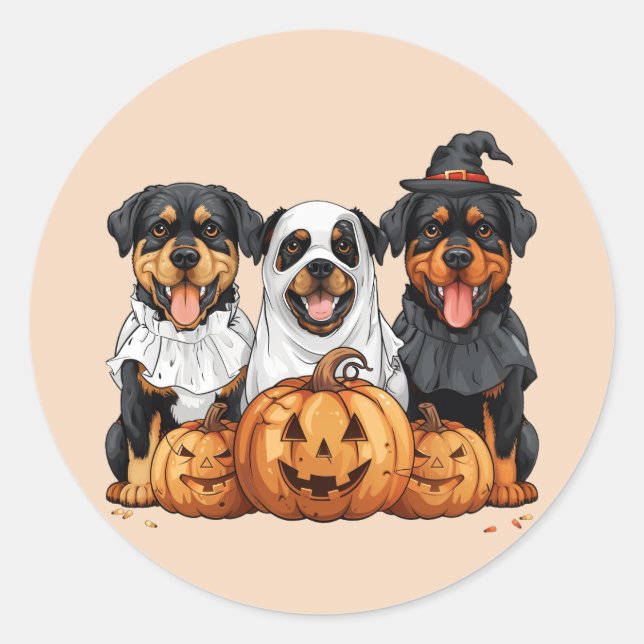 Adesivo Feliz Halloween Rottweiler Cães Jack O Lanterna (Frente)