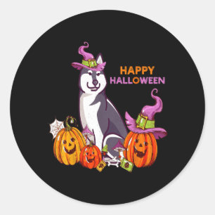 Adesivo Feliz Halloween Siberiano Husky Divertido Fofo