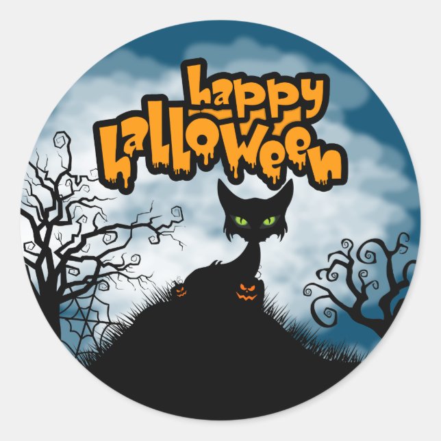 Adesivo Feliz Halloween Spooky Cat Favor Gift (Frente)