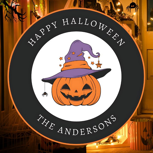 Adesivo Feliz Halloween Spooky Pumpkin Texto Personalizado (Criador carregado)