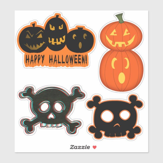 Adesivo Feliz Halloween Spooky Pumpkins Skullies (Folha)
