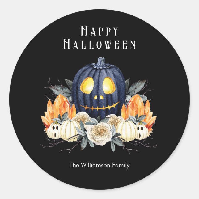 Adesivo Feliz Halloween Spooky Samhain Pumpkins Crystals (Frente)