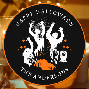 Adesivo Feliz Halloween Spooky Spider Zombies Texto Person
