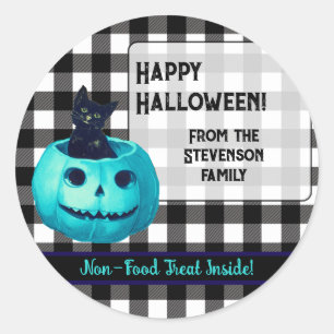 Adesivo Feliz Halloween Teal Pumpkin e Xadrez