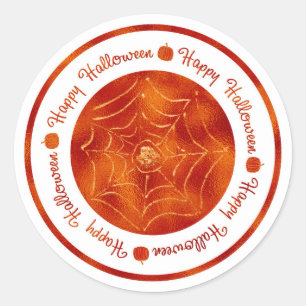 Adesivo Feliz Halloween Teia de Aranha Laranja Brilho Fest