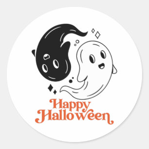 Adesivo Feliz Halloween Yin e Yang Black e White Ghost