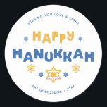 Adesivo "Feliz Hanukkah" Amor e Luz<br><div class="desc">Festivo personalizado design Hanukkah.</div>
