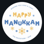 Adesivo "Feliz Hanukkah" Amor e Luz<br><div class="desc">Festivo personalizado design Hanukkah.</div>