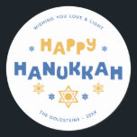 Adesivo "Feliz Hanukkah" Amor e Luz<br><div class="desc">Festivo personalizado design Hanukkah.</div>
