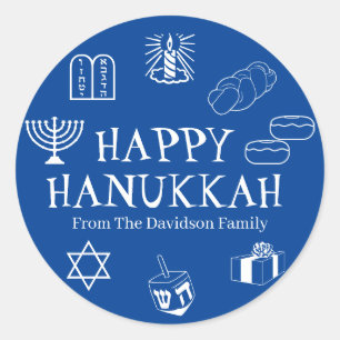Adesivo Feliz Hanukkah, branco, texto personalizado bonito