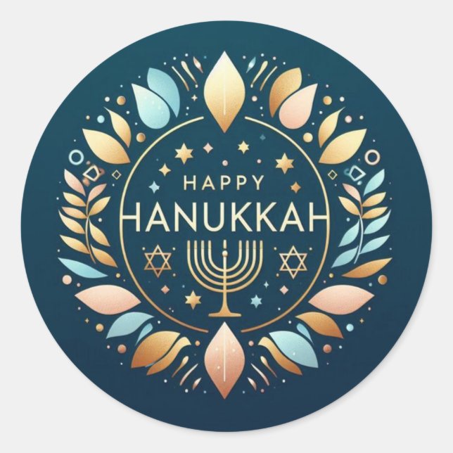 Adesivo Feliz Hanukkah com Menorah (Frente)