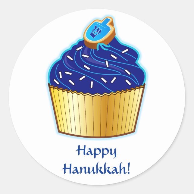 Adesivo Feliz Hanukkah: Cupcake com Cookie em Branco (Frente)