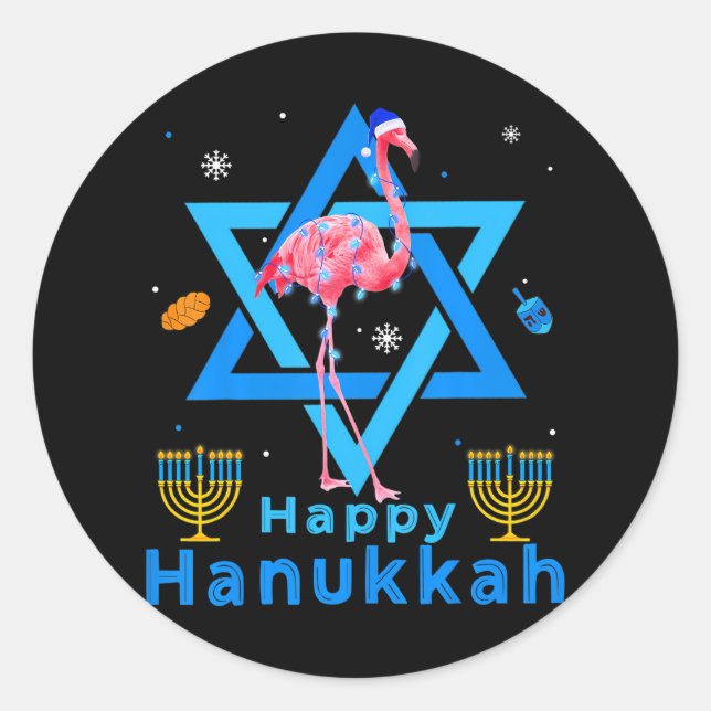Adesivo Feliz Hanukkah Cute Flamingo Menorah Judeu Orgulho (Frente)
