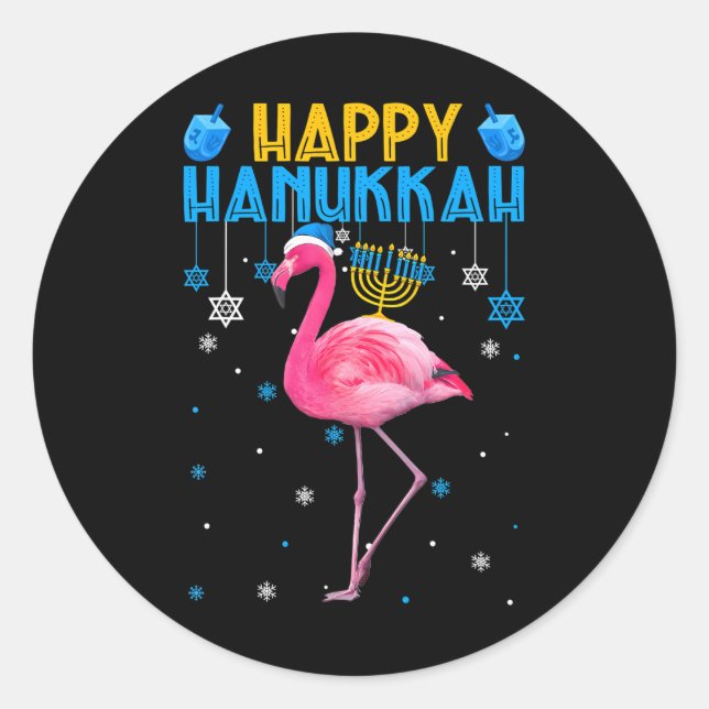 Adesivo Feliz Hanukkah Cute Flamingo Menorah Judeu Orgulho (Frente)