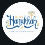 Adesivo "Feliz Hanukkah" Dourado Menorah<br><div class="desc">"Feliz Hanukkah" Dourado Menorah design.</div>