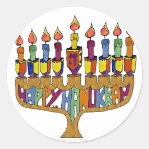 Adesivo Feliz Hanukkah Dreidels Menorá