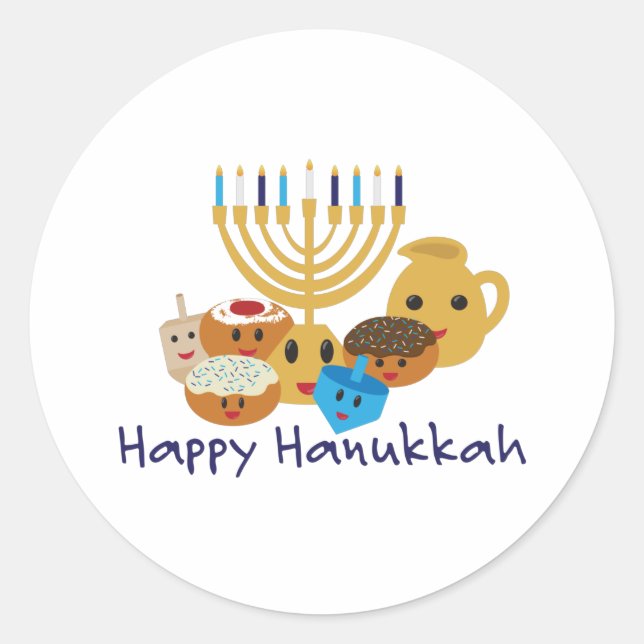 Adesivo Feliz Hanukkah e personagens bonitinhos de Hanukka (Frente)