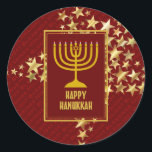 Adesivo FELIZ HANUKKAH ESTRELAS Festivas RED<br><div class="desc">Na moda festivo adesivos HANUKKAH com estrelas de ouro falsas. HOLIDAY BLESSINGS aparece em sutil padrão de fundo.</div>