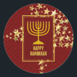 Adesivo FELIZ HANUKKAH ESTRELAS Festivas RED<br><div class="desc">Na moda festivo adesivos HANUKKAH com estrelas de ouro falsas. HOLIDAY BLESSINGS aparece em sutil padrão de fundo.</div>