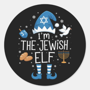Adesivo Feliz Hanukkah Família Judia de Elfos Grupo Natal