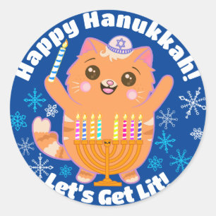 Adesivo Feliz Hanukkah Gato Bonito Menorah Stickers