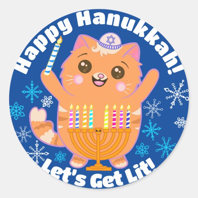 Adesivo Feliz Hanukkah Gato Bonito Menorah Stickers (Frente)