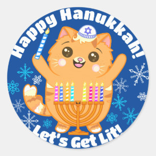 Adesivo Feliz Hanukkah Gato Bonito Menorah Stickers