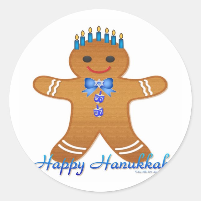 Adesivo Feliz Hanukkah Gingerpão Homem Menorah (Frente)