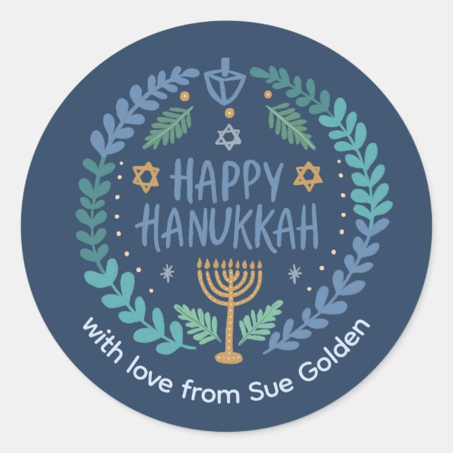 Adesivo FELIZ HANUKKAH, Grito Moderno Desenho Mão (Frente)