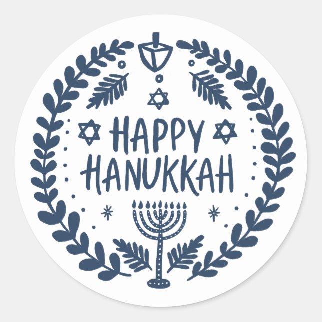 Adesivo FELIZ HANUKKAH, Grito Moderno Desenho Mão (Frente)