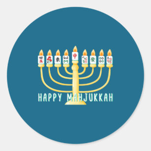 Adesivo Feliz Hanukkah Mahjong Menorá Mahjukkah Chanukkah