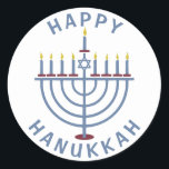 Adesivo Feliz Hanukkah Menorah<br><div class="desc">Estes adesivos bonito têm uma menorah e as palavras "Feliz Hanukkah". Consulte os convites de festas correspondentes aqui: https://www.zazzle.com/hanukkah_party_funny_whole_latke_fun_invitation-256781977102628379</div>