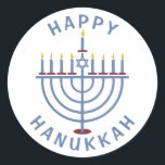 Adesivo Feliz Hanukkah Menorah<br><div class="desc">Estes adesivos bonito têm uma menorah e as palavras "Feliz Hanukkah". Consulte os convites de festas correspondentes aqui: https://www.zazzle.com/hanukkah_party_funny_whole_latke_fun_invitation-256781977102628379</div>