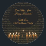 Adesivo Feliz Hanukkah Menorah Candles Elegante<br><div class="desc">Hanukkah Menorah Feliz Velas Clássicas Elegantes,  Adicione Nome ou Texto</div>