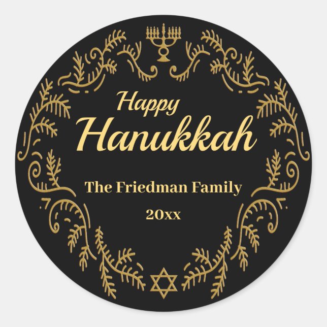 Adesivo Feliz Hanukkah Menorah, Dourado quadro festivo em  (Frente)