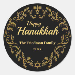 Adesivo Feliz Hanukkah Menorah, Dourado quadro festivo em