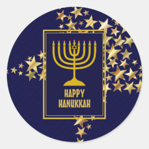 Adesivo FELIZ HANUKKAH  Menorah  Estrelas Douradas  MARINH