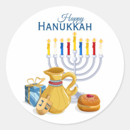 Adesivo Feliz Hanukkah Menorah Jarros de Óleo Sufganiyot