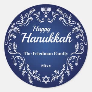 Adesivo Feliz Hanukkah Menorah Quadro Festivo Branco sobre