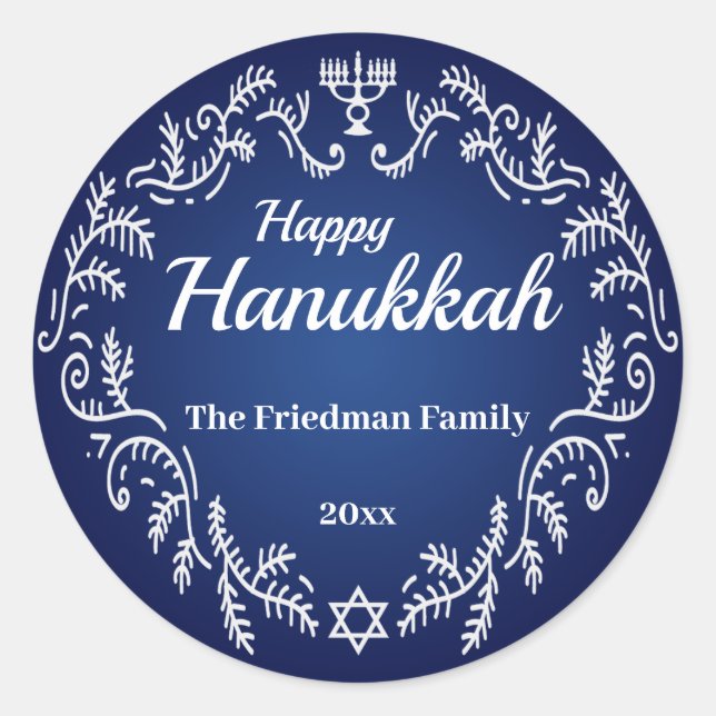 Adesivo Feliz Hanukkah Menorah Quadro Festivo Branco sobre (Frente)