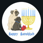 Adesivo Feliz Hanukkah Pugs e Menorah Stickers<br><div class="desc">Feliz Hanukkah Pugs e Menorah Stickers</div>