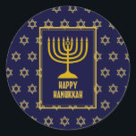 Adesivo FELIZ HANUKKAH Star David BLUE<br><div class="desc">Na moda festivo adesivos HANUKKAH com estrela de ouro falso de David como padrão de fundo. Parte da coleção FESTIVE STARS de Designs Bereanos.</div>