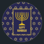 Adesivo FELIZ HANUKKAH Star David BLUE<br><div class="desc">Na moda festivo adesivos HANUKKAH com estrela de ouro falso de David como padrão de fundo. Parte da coleção FESTIVE STARS de Designs Bereanos.</div>