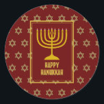 Adesivo FELIZ HANUKKAH Star David RED<br><div class="desc">Na moda festivo adesivos HANUKKAH com estrela de ouro falso de David como padrão de fundo. Parte da coleção FESTIVE STARS de Designs Bereanos.</div>